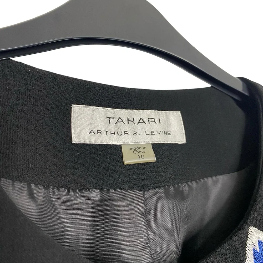 Tahari ASL Black Open Long Blazer Topper Jacket Embroidered Floral Sz 10 - Picture 8 of 10